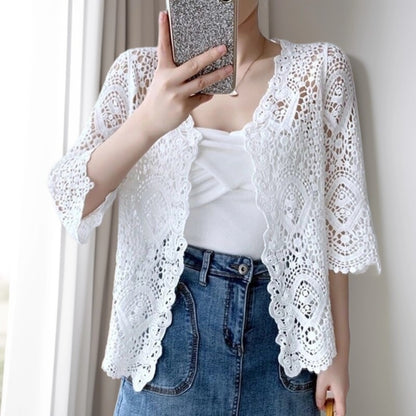Crosa - Sheer Crochet Cardigan - Ethereal Summer Cover-Up