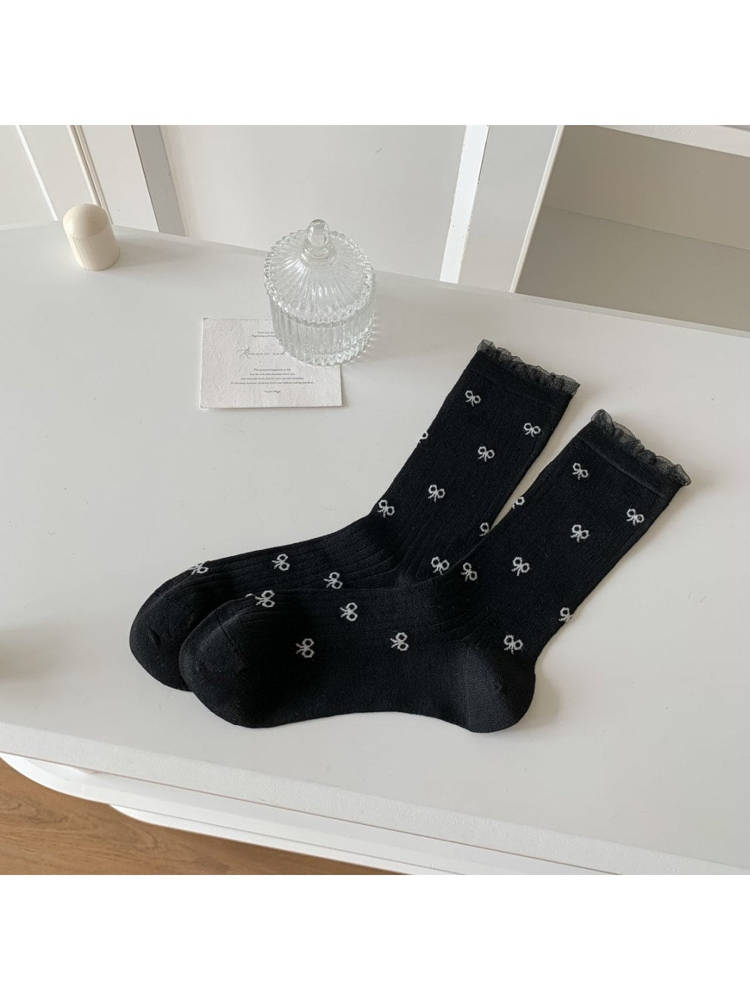 Rufia - Spring Casual Bow Accent Crew Socks