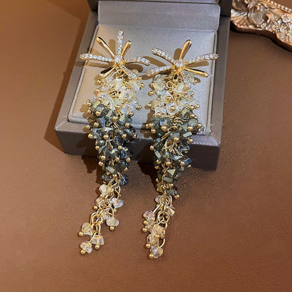 Earwish - Floral Long Fringe Earrings - Shiny & Delicate