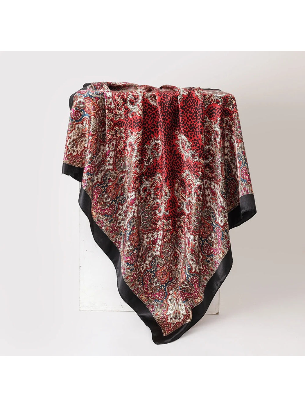 Scarvii - Botanical Paisley Square Scarf with Solid Border