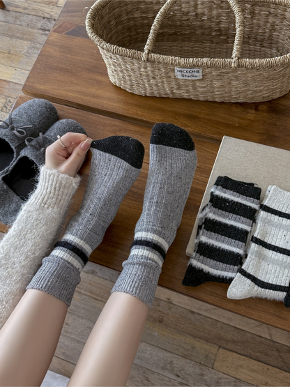 Rufia - Cozy Striped Ribbed Crew Socks