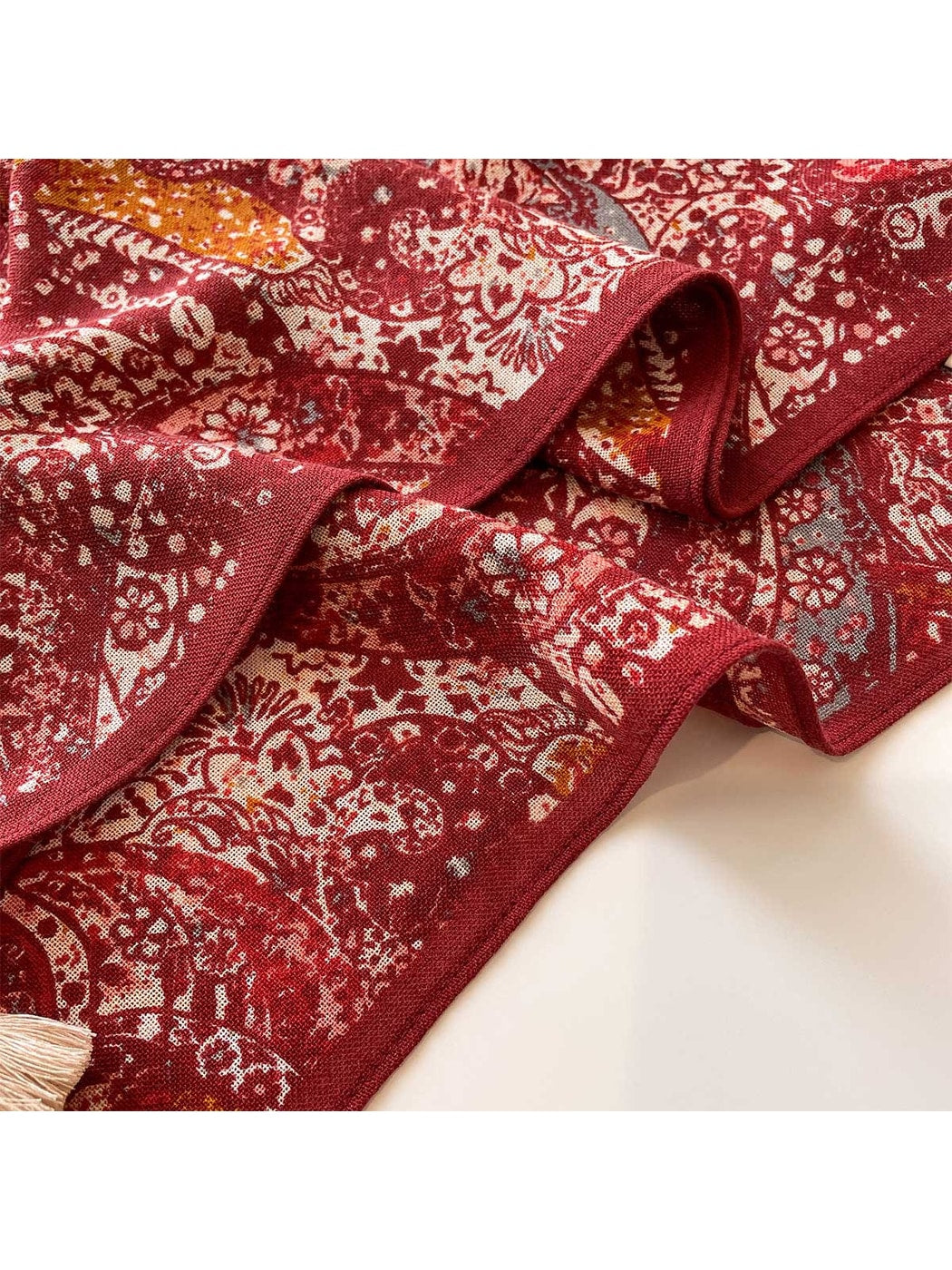 Scarvii - Bright Paisley Print Tassel Trim Square Scarf
