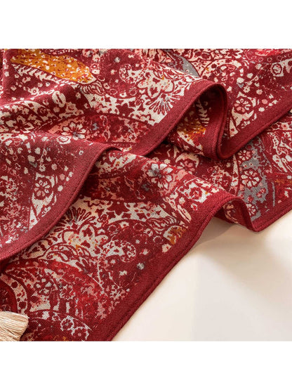 Scarvii - Bright Paisley Print Tassel Trim Square Scarf