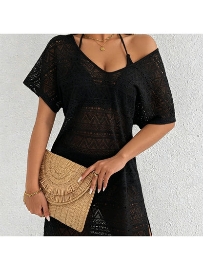 Crosa - Deep V Neck Side Slit Cover Up Dress