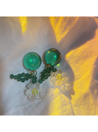 Earwish beaded floral dangle earrings with multicolored beads and flower design