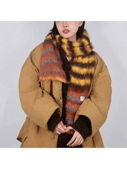 Scarvii - Striped Fuzzy Long Scarf