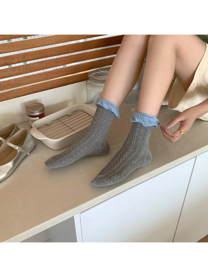 Rufia - Cable Knit Frill Cuff Crew Socks