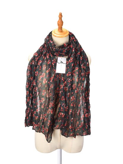 Scarvii - Vintage Floral Pattern Lightweight Ruched Scarf