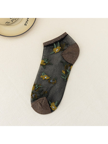 Rufia - Vintage Floral Sheer Crew Socks