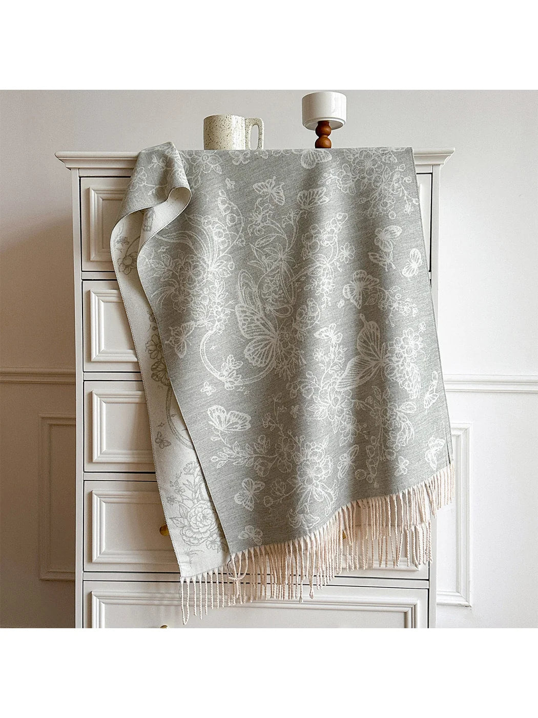 Scarvii - Floral Butterfly Print Fringe Scarf