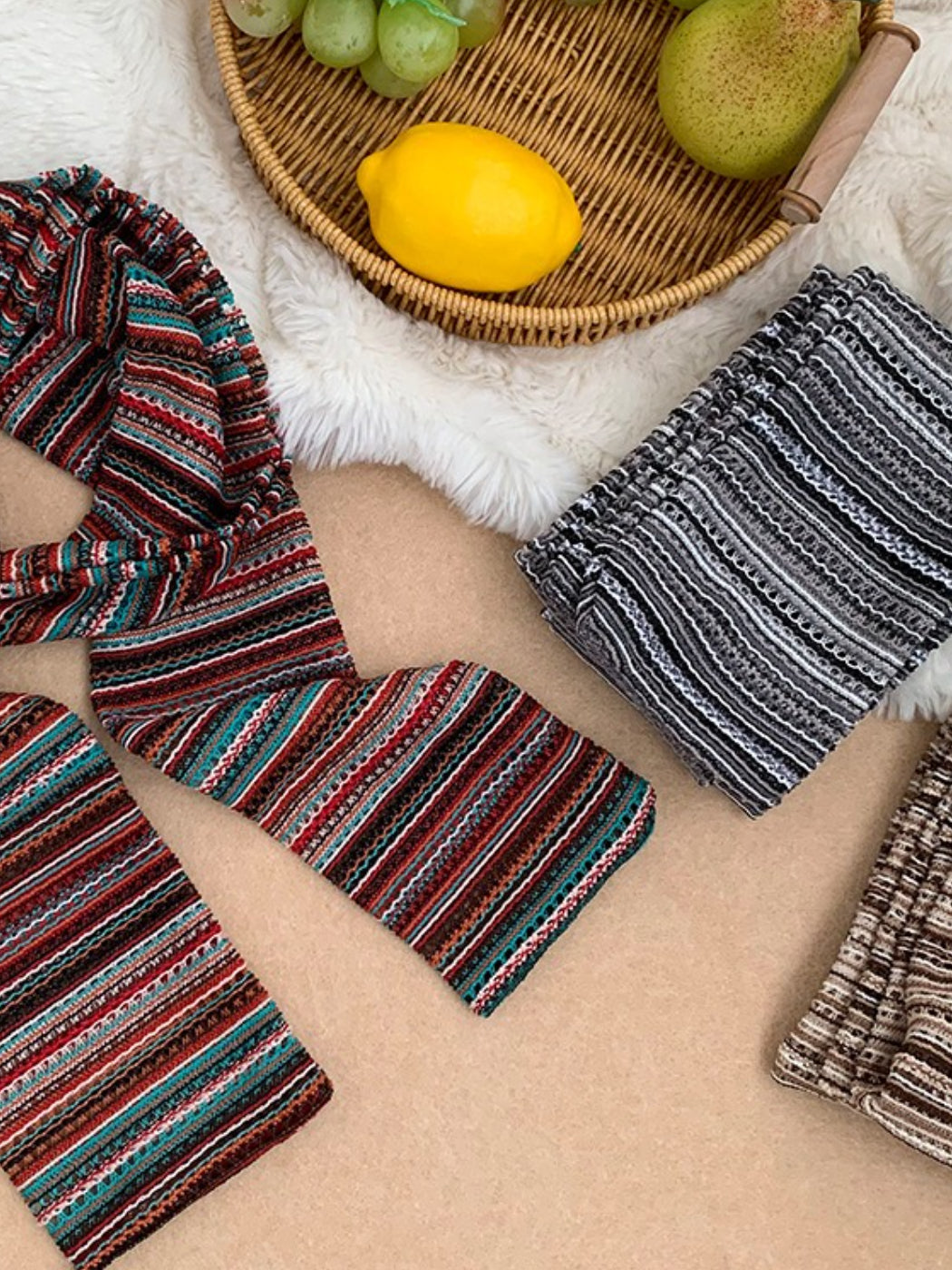 Scarvii - Stripe Color-Block Knit Long Narrow Scarf