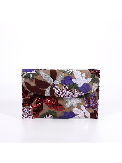 Cosbai elegant floral clutch bag with gold-tone hardware close-up
