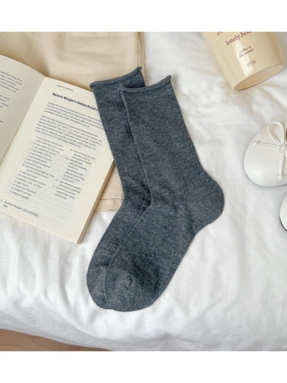 Rufia - Simple Solid Color Women's Crew Socks