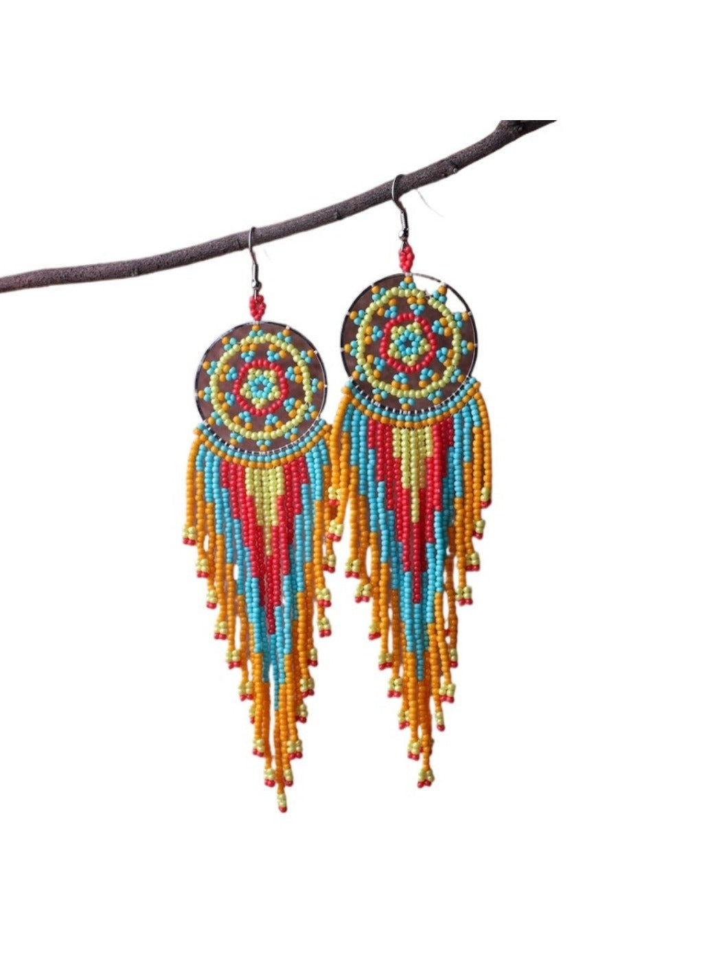 Earwish - Boho Colorful Beaded Fringe Earrings - Playful & Brightly