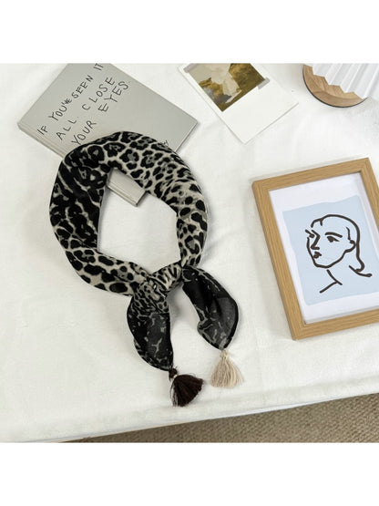 Scarvii - Edgy Printed Tassel Trim Square Scarf
