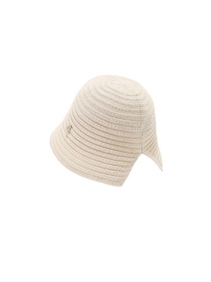 Haila modern cut edge ribbed bucket hat in beige displayed on white background