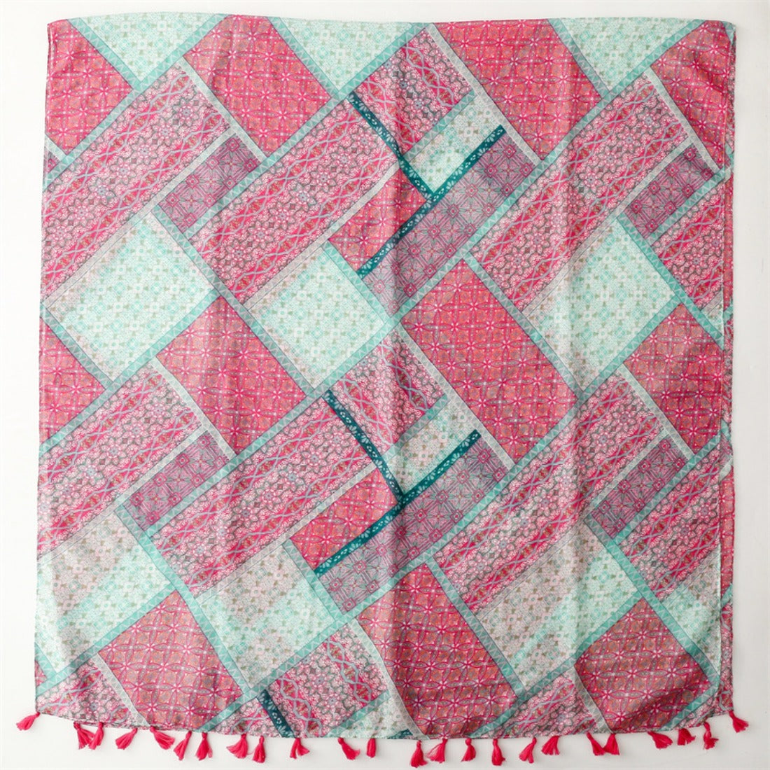 Scarvii - Green & Pink Geometric Pattern Scarf