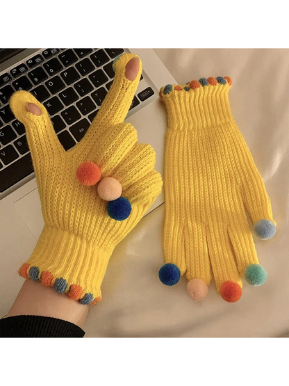 Gloving - Multicolor Pom-Pom Ribbed Gloves