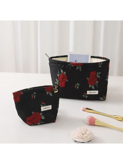Cosbai - Rose Print Handheld Floral Makeup Bag