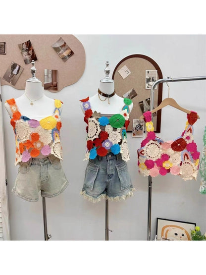 Crosa - Multicolor Crochet Flower Top Sweater