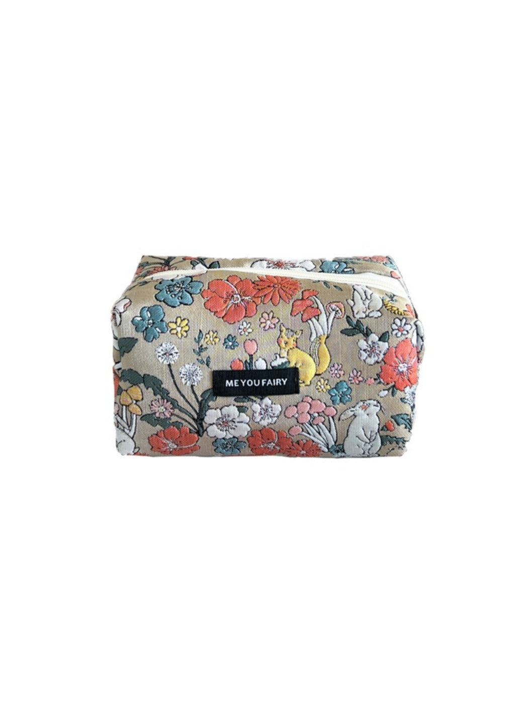 Cosbai Floral Bunny Makeup Pouch standing upright highlighting the bunny and floral artwork