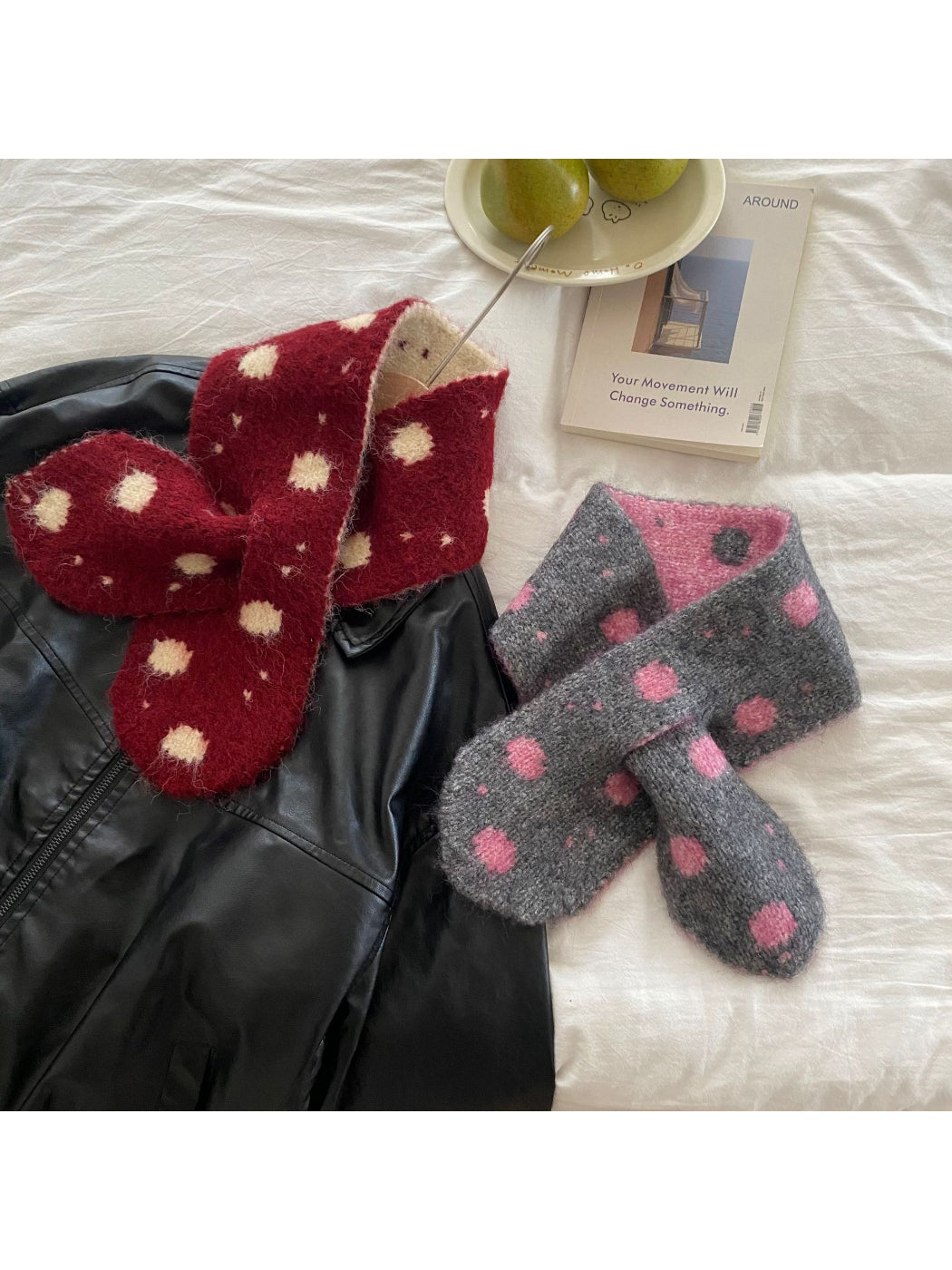 Scarvii - Polka Dot Rounded End Knit Scarf
