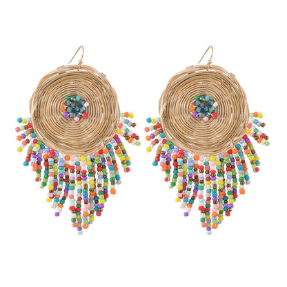 Earwish - Boho Woven Beaded Fringe Earrings - Vintage & Special