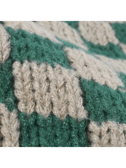 Haila - Checkerboard Knit Cuffed Beanie
