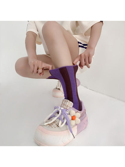 Rufia - Fashion Striped Colorblock Crew Socks