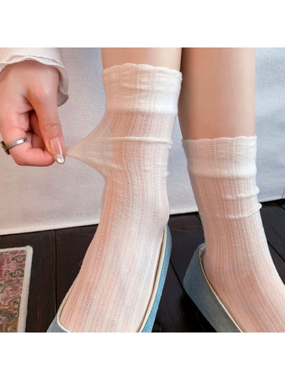 Rufia - Solid Openwork Detail Crew Socks