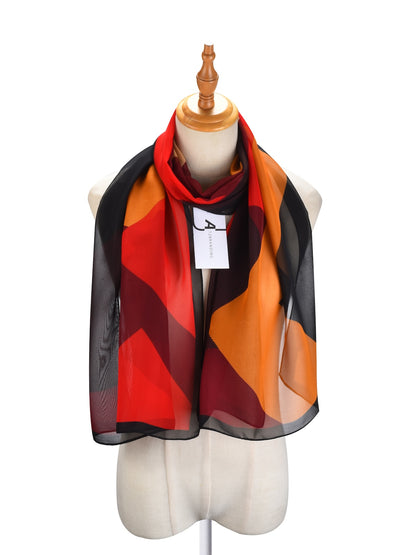 Scarvii - Geometric Color-Block Chiffon Scarf