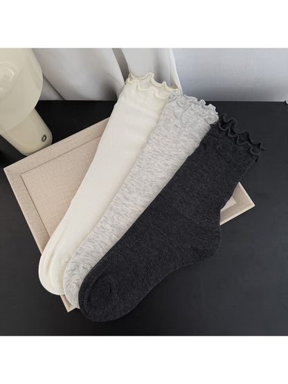 Rufia - Layered Ruffle Trim Solid Crew Socks