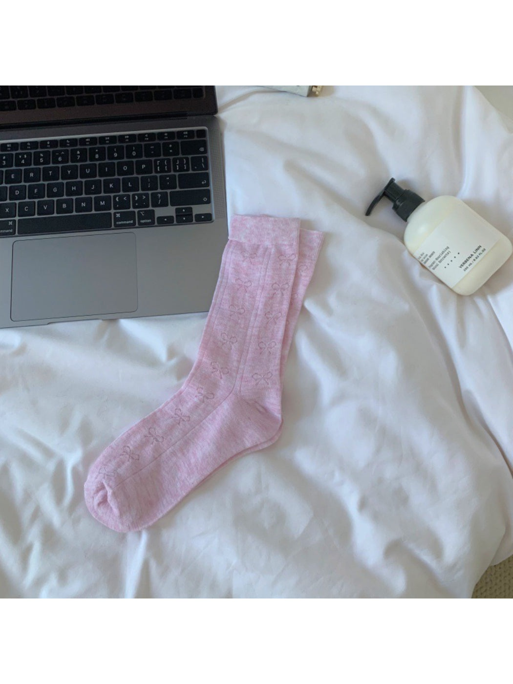 Rufia Ribbon Stripe Sheer Socks packaging with branding and product information