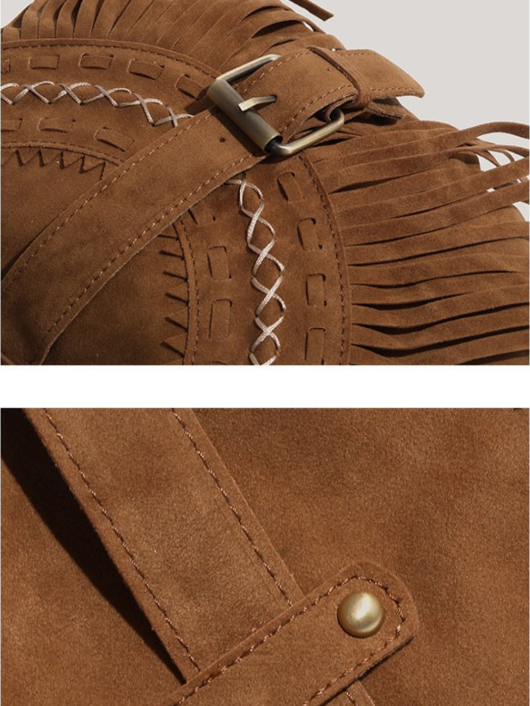 Cosbai -  Boho Brown Fringe Saddle Bag