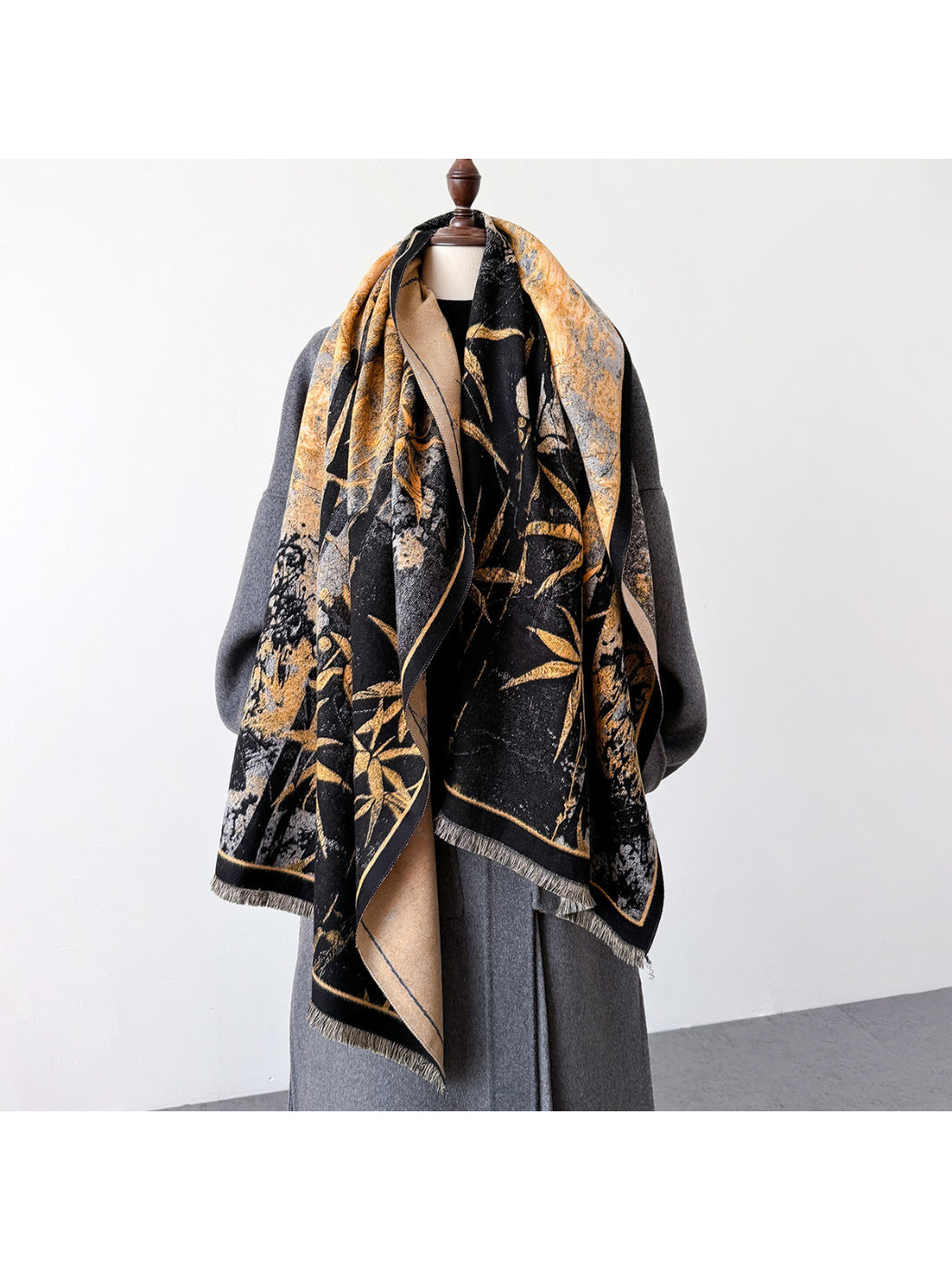 Scarvii - Bamboo Botanical Contrast Border Fringe Scarf
