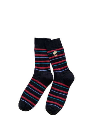 Rufia - Fun Embroidered Stripe Mid-Calf Winter Socks