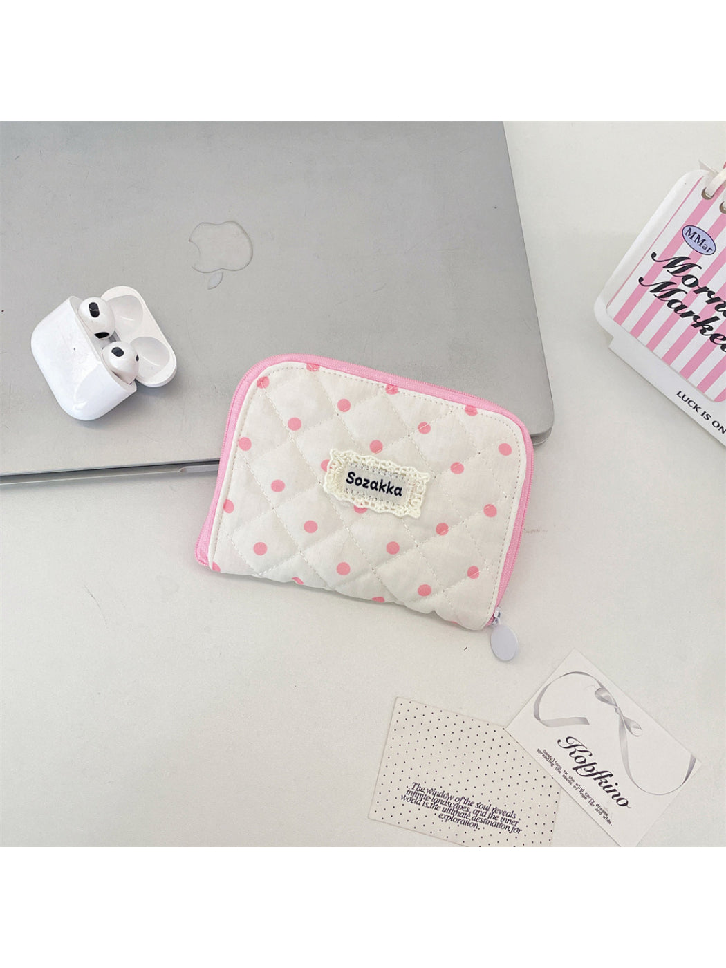 Cosbai - Polka Dot Diamond Quilted Zip Pouch