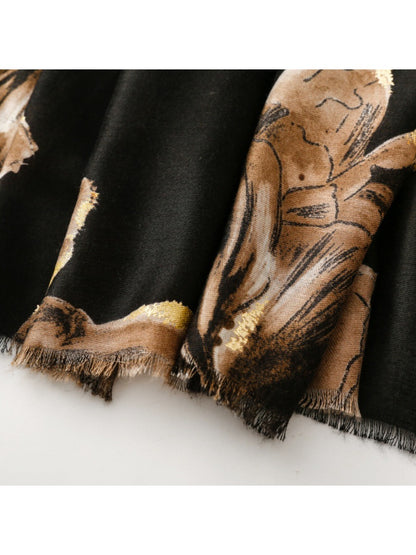 Scarvii - Gold Foil Scarf & Shawl with Lotus Pattern
