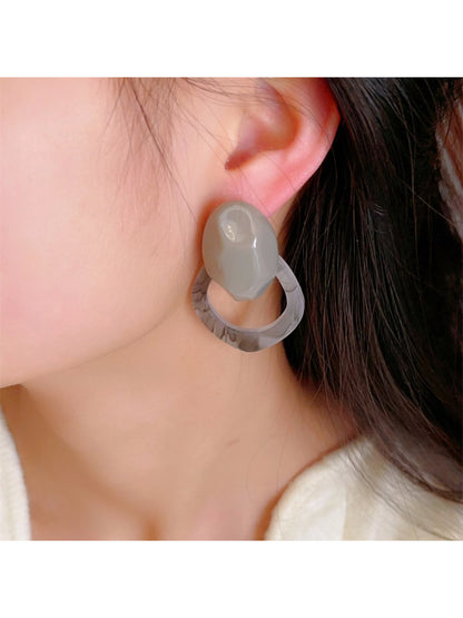 Earwish Color Block Oval Link Earrings styled with casual outfit on a model