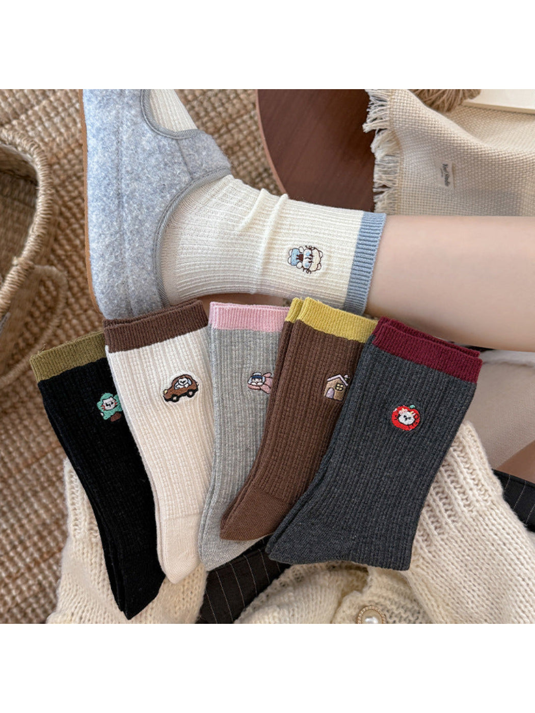Rufia - Patterned Ribbed Crew Socks