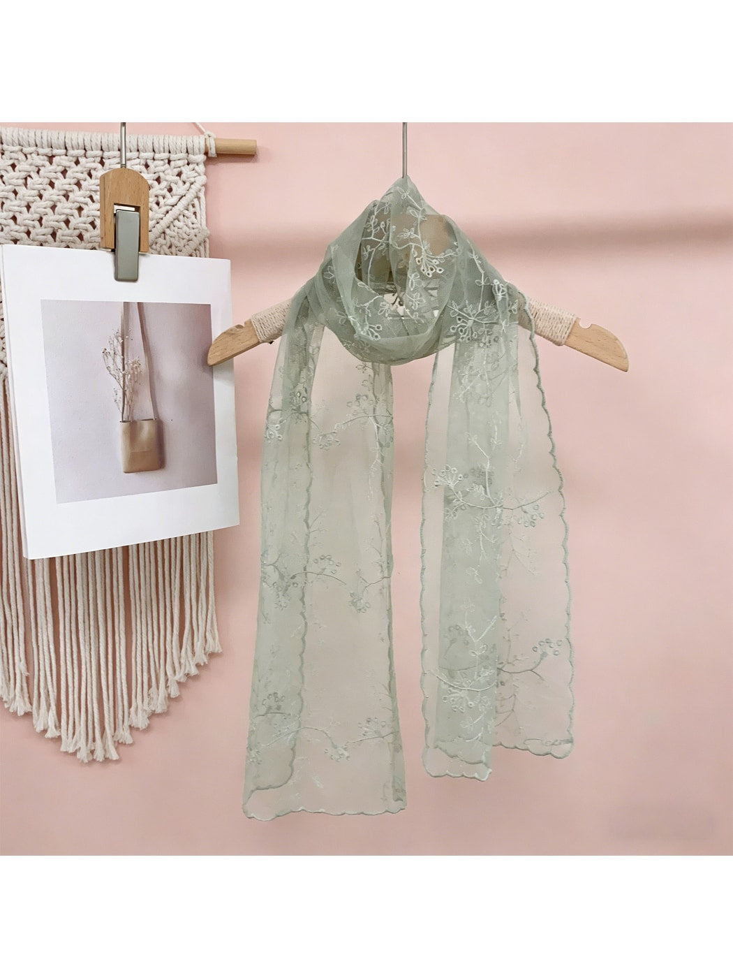 Scarvii - Sheer Embroidered Decorative Long Scarf