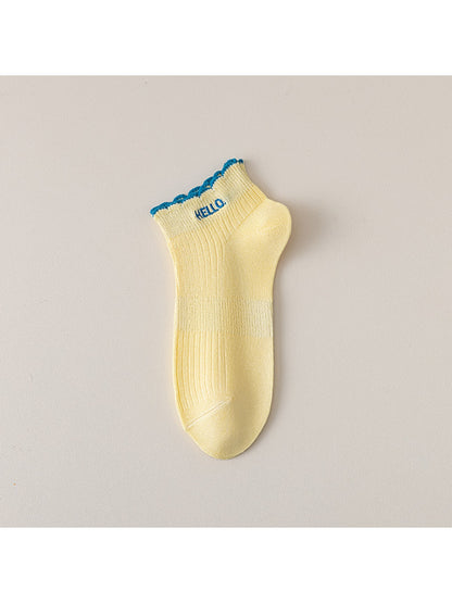 Rufia - Letter Print Ruffle Ankle Socks