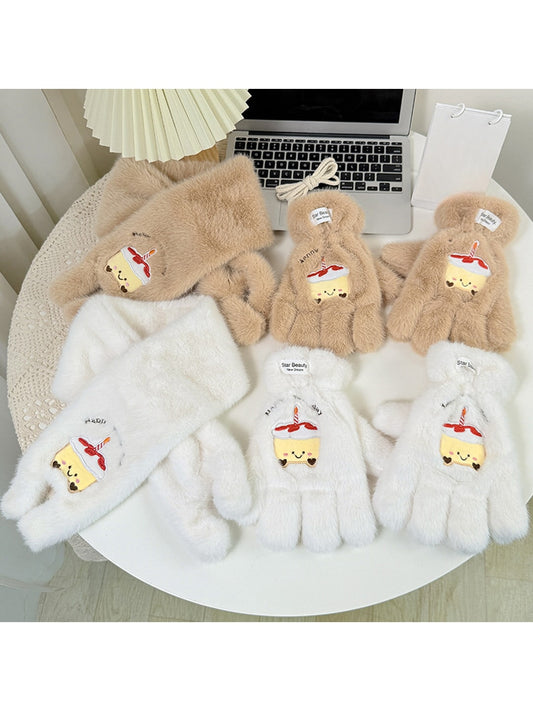 Gloving - Cute Plush Cake Motif Women's Warm Gloves