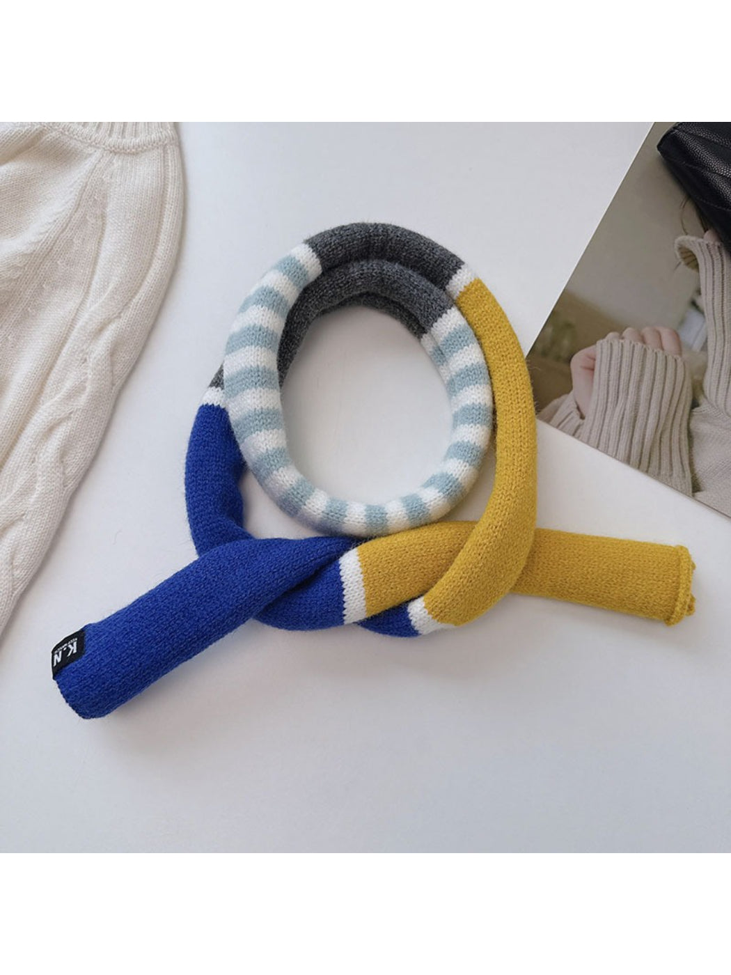 Scarvii - Soft Colorblock Striped Knit Scarf