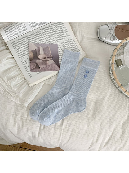 Rufia - Solid Color Button Detail Crew Socks