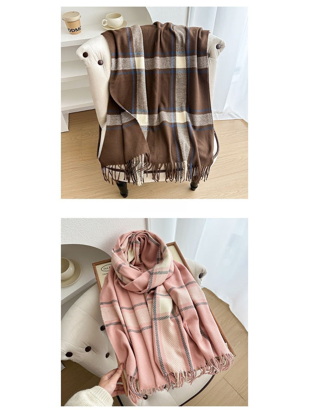 Scarvii - Cozy Plaid Tassel Scarf for Women
