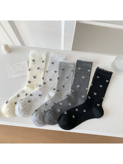 Rufia - Spring Casual Bow Accent Crew Socks
