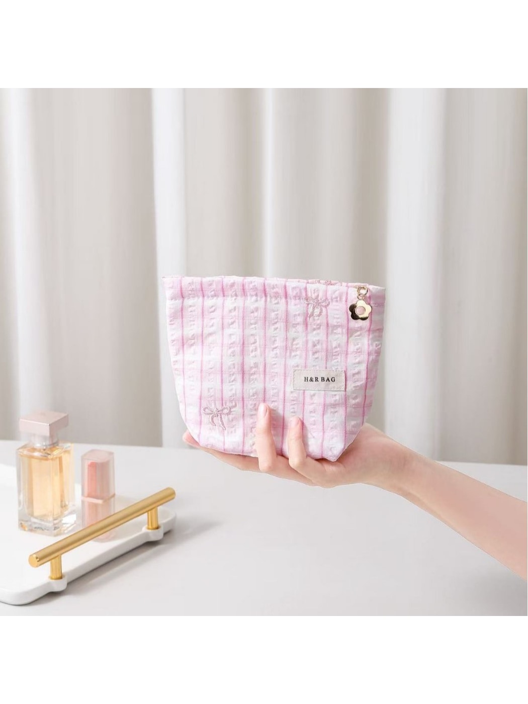 Cosbai - Striped Bow Embroidered Women's Cosmetic Bag