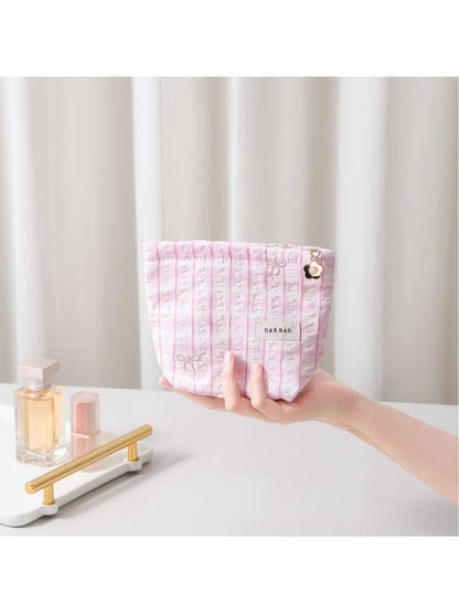 Cosbai - Striped Bow Embroidered Women's Cosmetic Bag