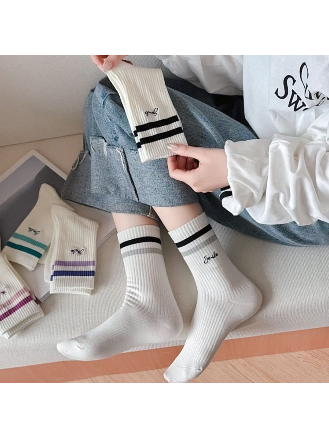 Rufia - Smile Stripe Rib Crew Socks product image 3